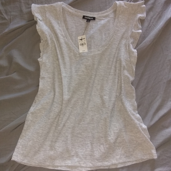 NWT Express Gray Ruffle Sleeve Top, Sz S - Picture 3 of 4